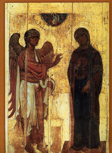 Icono bizantino de la Anunciación